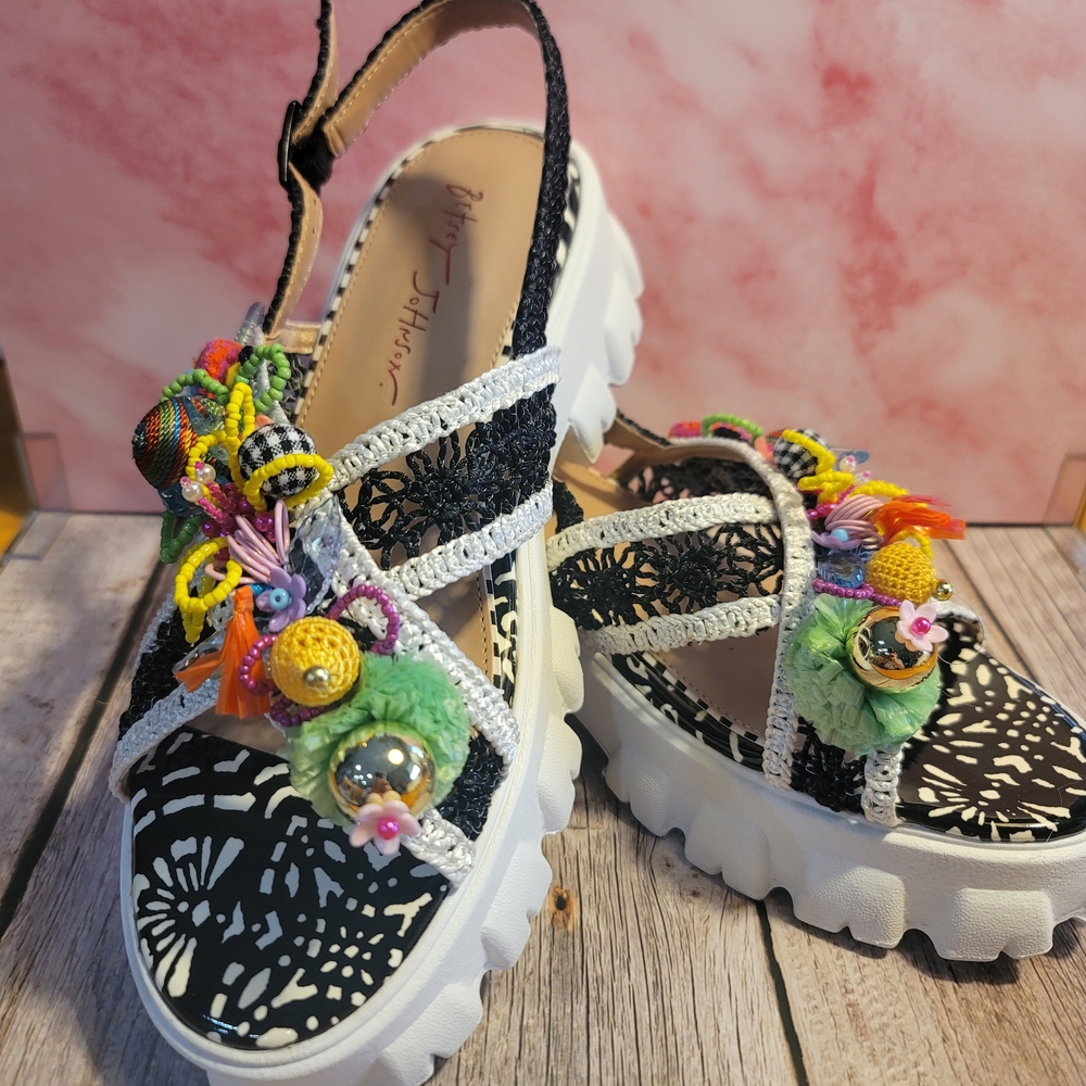 Betsey Johnson Black and White Sandals with Colorful Accents